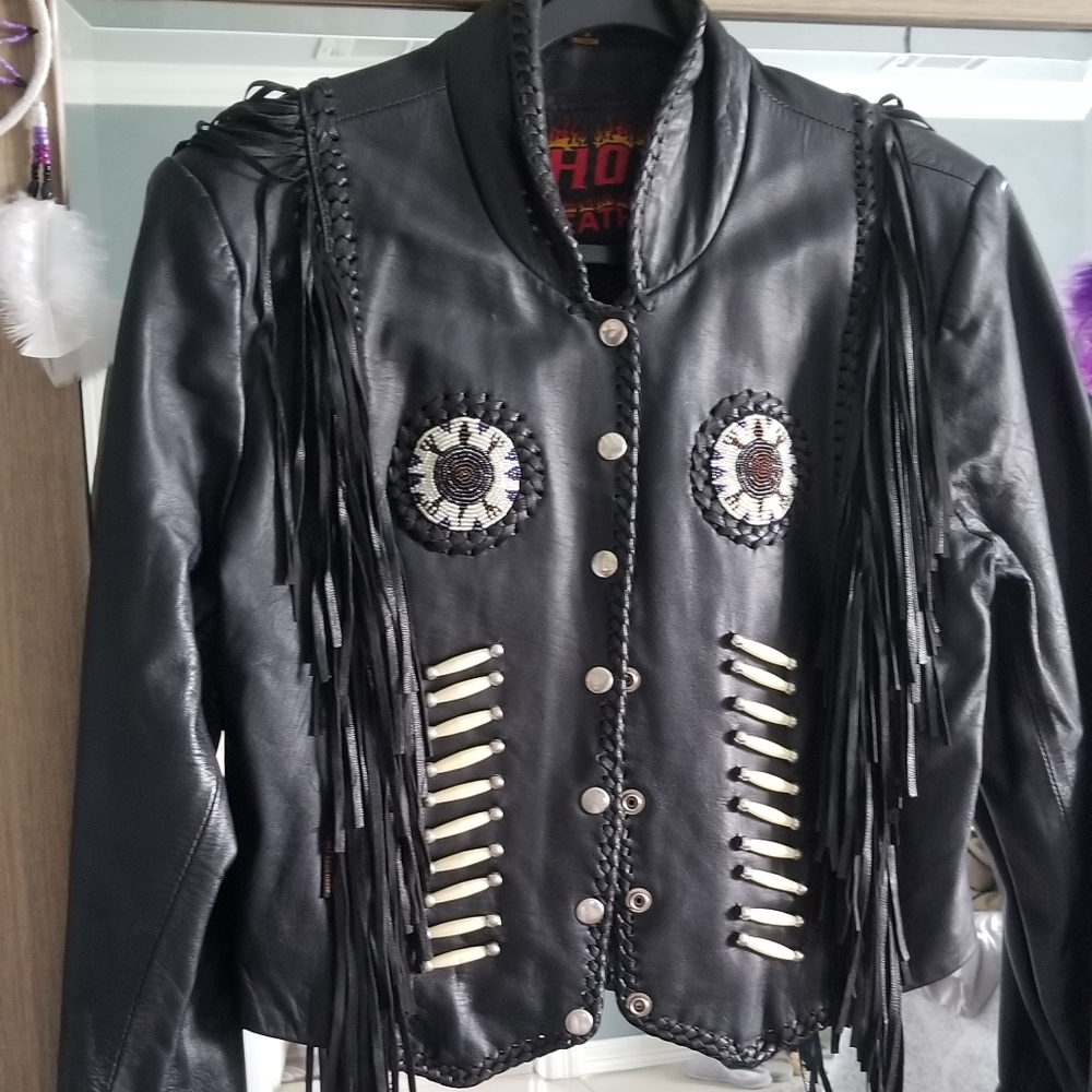 Leather jacket matching chaps